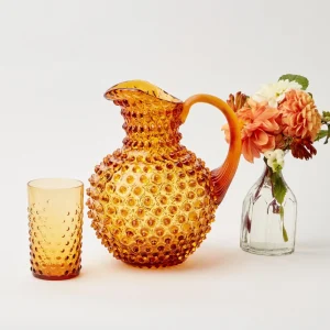Best Amber Hobnail Jug And Glasses (Set Of 6) Glasses