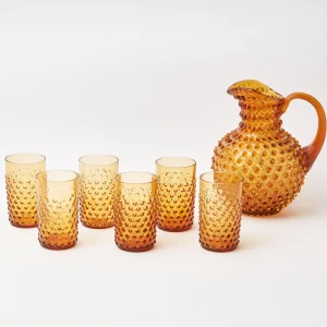 Shop Amber Hobnail Jug And Glasses (Set Of 6) Glassware Sets