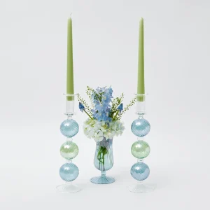 Best Sale Blue & Green Camille Candle Holder (Pair) Candle Holders