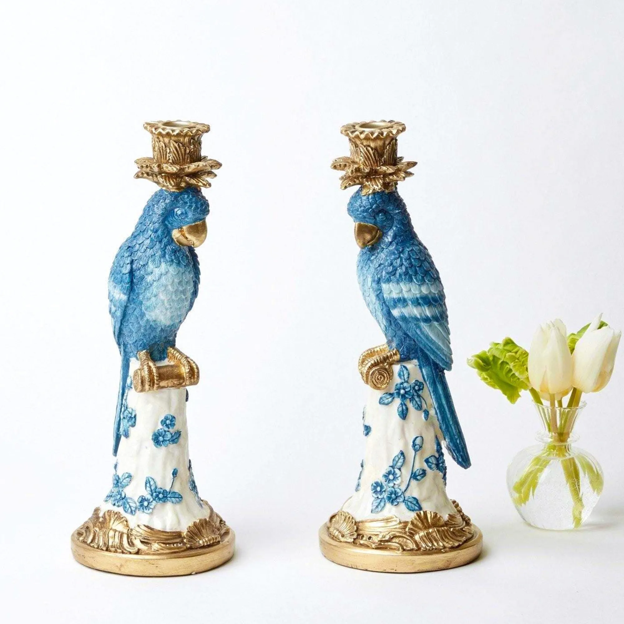 blue__white_parrot_candle_0.webp Best Sale Blue & White Parrot Candle Holder (Pair) Candle Holders
