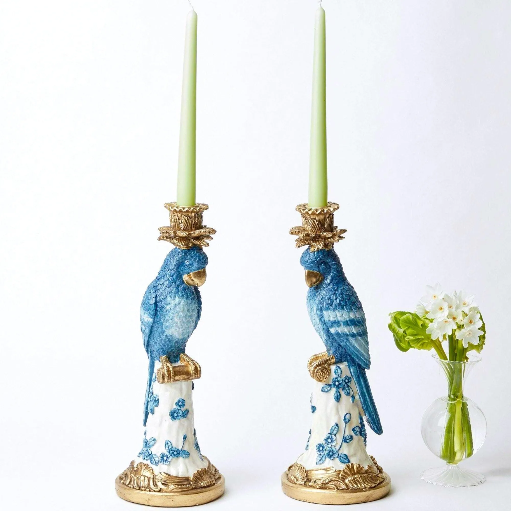 blue__white_parrot_candle_11.webp Best Sale Blue & White Parrot Candle Holder (Pair) Candle Holders