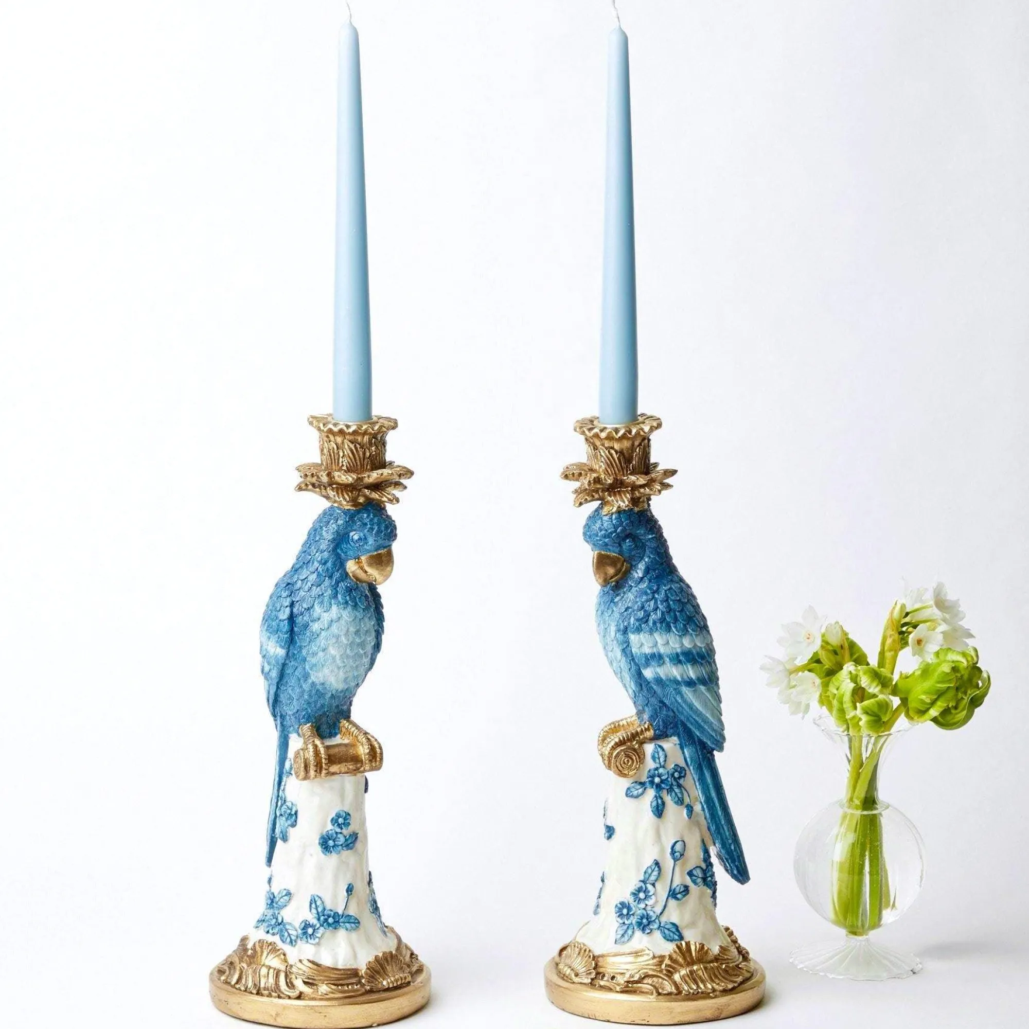 blue__white_parrot_candle_4.webp Best Sale Blue & White Parrot Candle Holder (Pair) Candle Holders