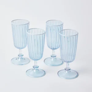 Cheap Blue & White Rim Short Stem Glass (Set Of 4) Glasses