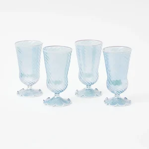 Store Blue And White Rim Frilled Glasses (Set Of 4) Glasses