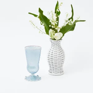 Store Blue And White Rim Frilled Glasses (Set Of 4) Glasses