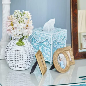 Cheap Blue Floral Toleware Set Tissue Boxes