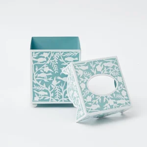 Cheap Blue Floral Toleware Set Tissue Boxes