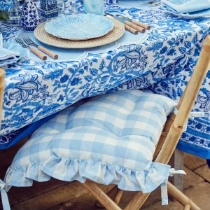 Sale Blue Gingham Ruffle Seat Pad Cushion Cushions