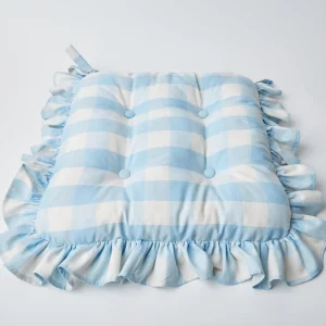 Sale Blue Gingham Ruffle Seat Pad Cushion Cushions