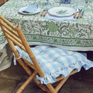 Sale Blue Gingham Ruffle Seat Pad Cushion Cushions