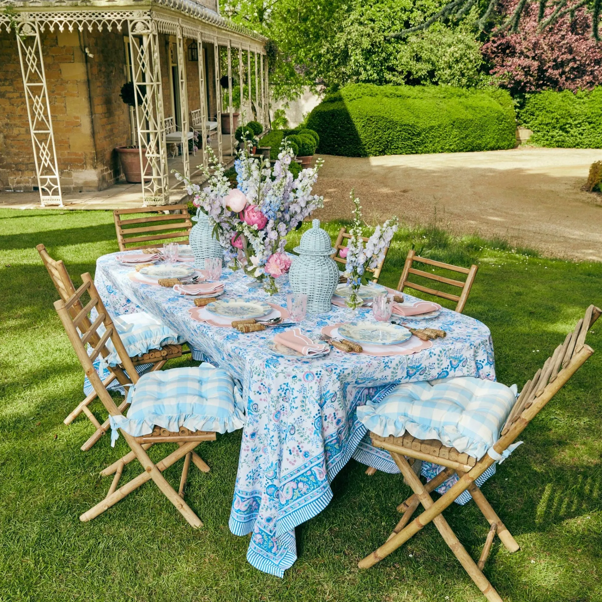 blue_gingham_ruffle_seat__7-1.webp Sale Blue Gingham Ruffle Seat Pad Cushion Cushions