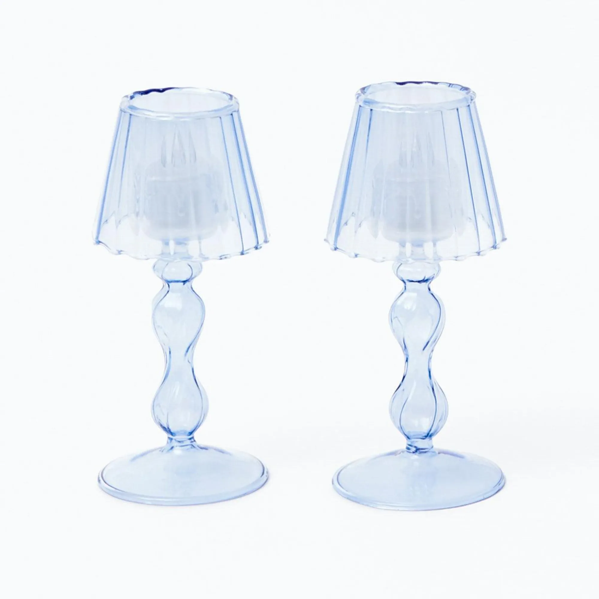 blue_glass_lantern_tea_li_0-4.webp Discount Blue Glass Lantern Tea Light Holder (Pair) - 18 Cm Candle Holders