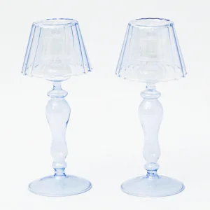 Shop Blue Glass Lantern Tea Light Holders (Pair) - 24Cm Candle Holders