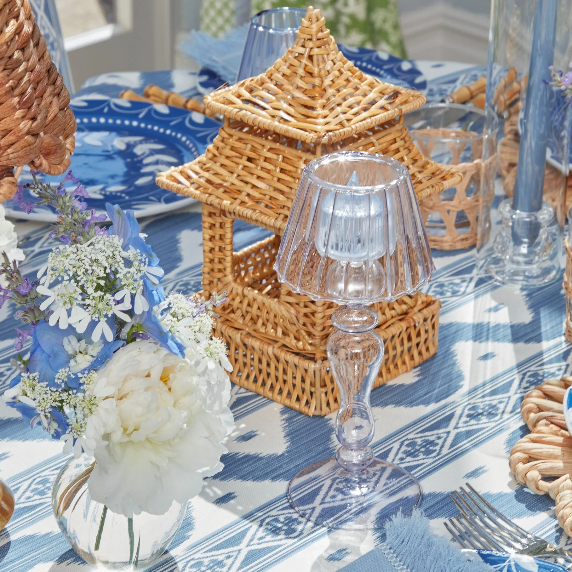 blue_glass_lantern_tea_li_1-1.webp Discount Blue Glass Lantern Tea Light Holders (Pair) - 24Cm Pagodas & Lanterns