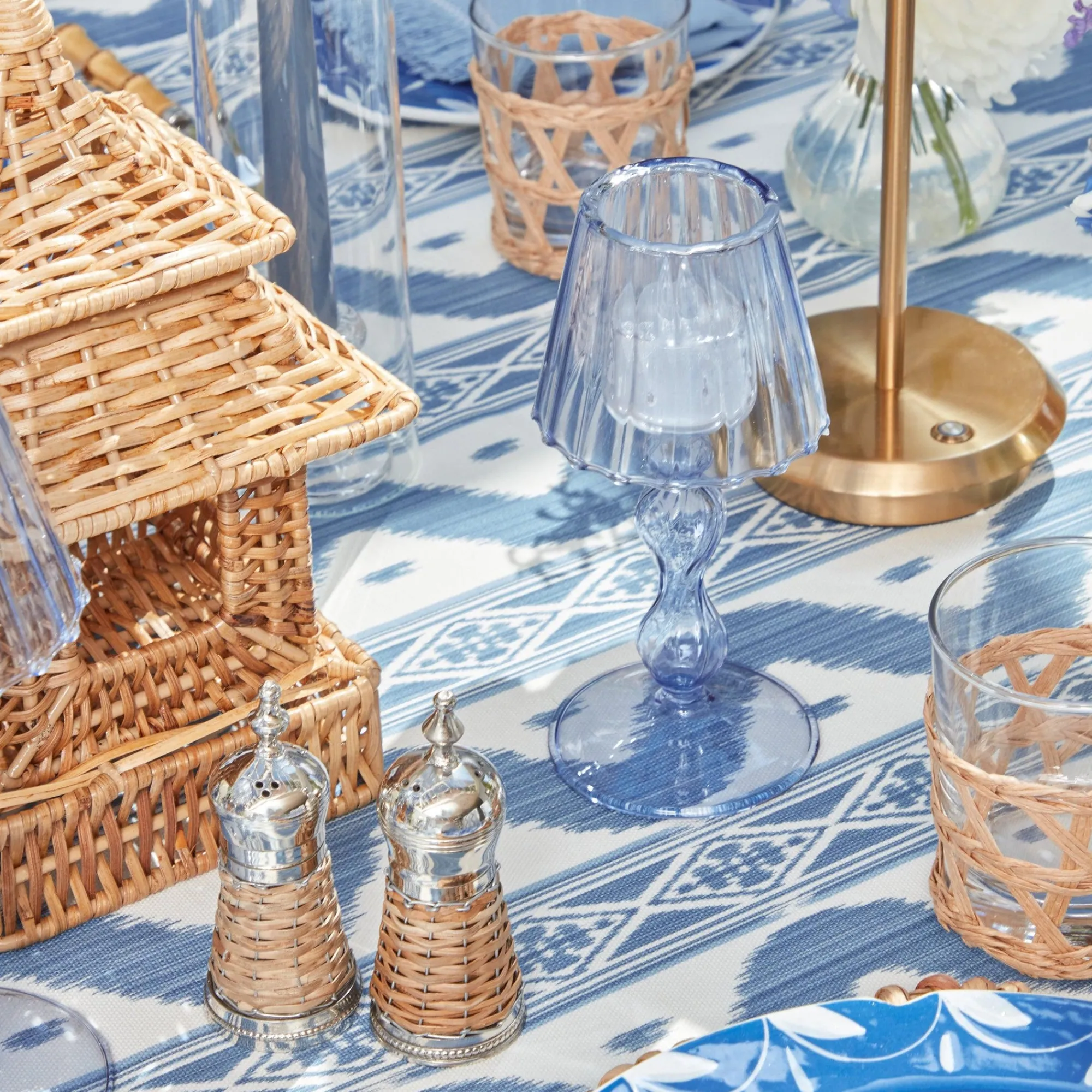 blue_glass_lantern_tea_li_1-2.webp Cheap Blue Glass Lantern Tea Light Holder (Pair) - 18 Cm Pagodas & Lanterns