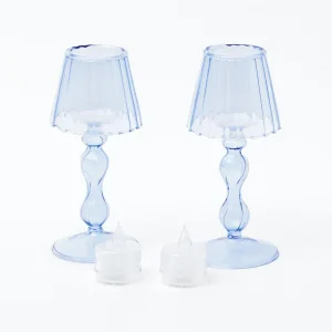 Cheap Blue Glass Lantern Tea Light Holder (Pair) - 18 Cm Pagodas & Lanterns