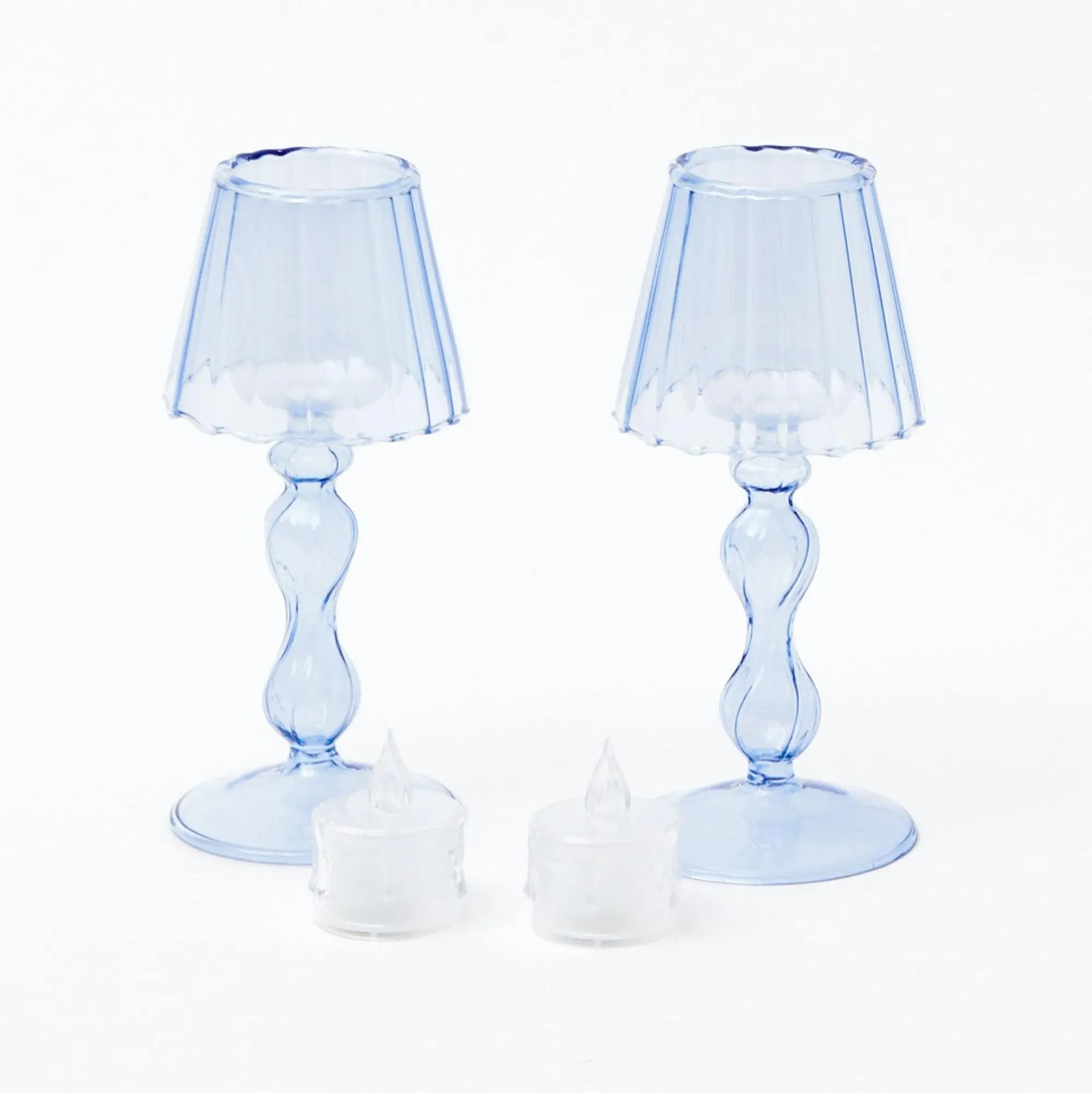 blue_glass_lantern_tea_li_18.webp Cheap Blue Glass Lantern Tea Light Holder (Pair) - 18 Cm Pagodas & Lanterns