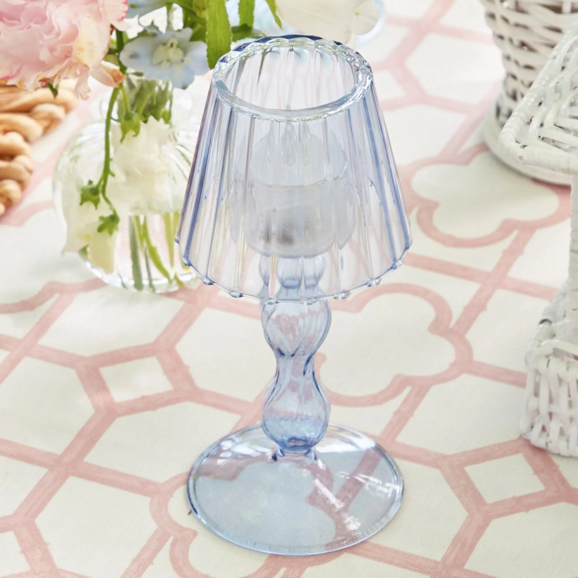 blue_glass_lantern_tea_li_6-4.webp Discount Blue Glass Lantern Tea Light Holder (Pair) - 18 Cm Candle Holders