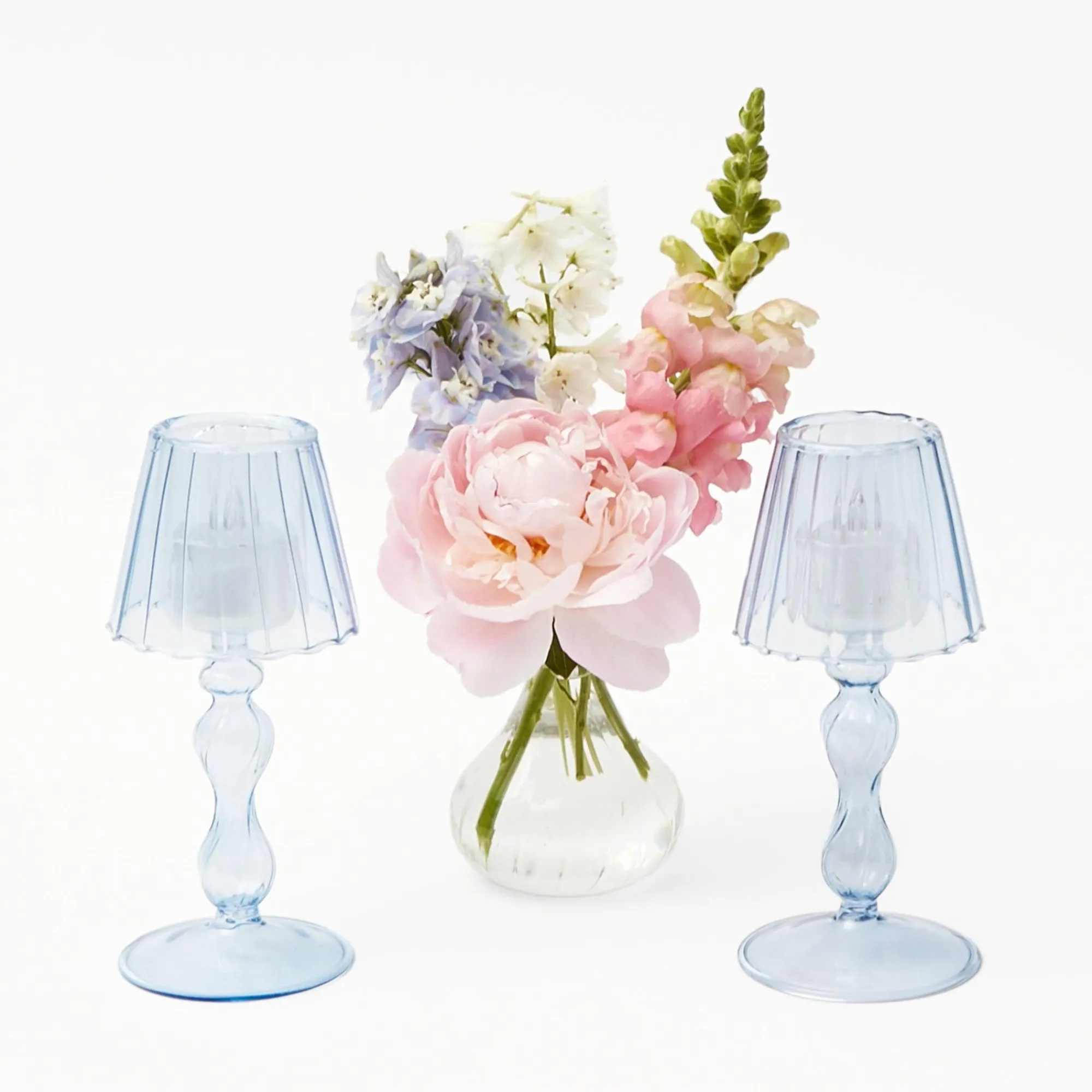 blue_glass_lantern_tea_li_7-4.webp Discount Blue Glass Lantern Tea Light Holder (Pair) - 18 Cm Candle Holders