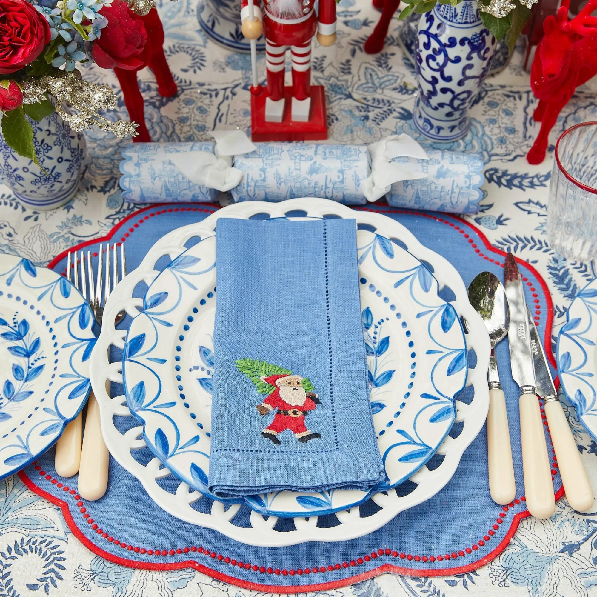 blue_hand_embroidered_fat_1.webp Cheap Blue Hand Embroidered Father Christmas Napkins (Set Of 4) Napkins