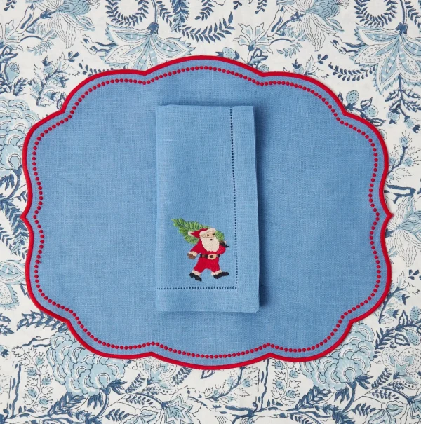 Cheap Blue Hand Embroidered Father Christmas Napkins (Set Of 4) Napkins