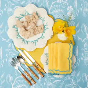 New Blue Melograno & Fleur Yellow Linen Set Table Linen Sets