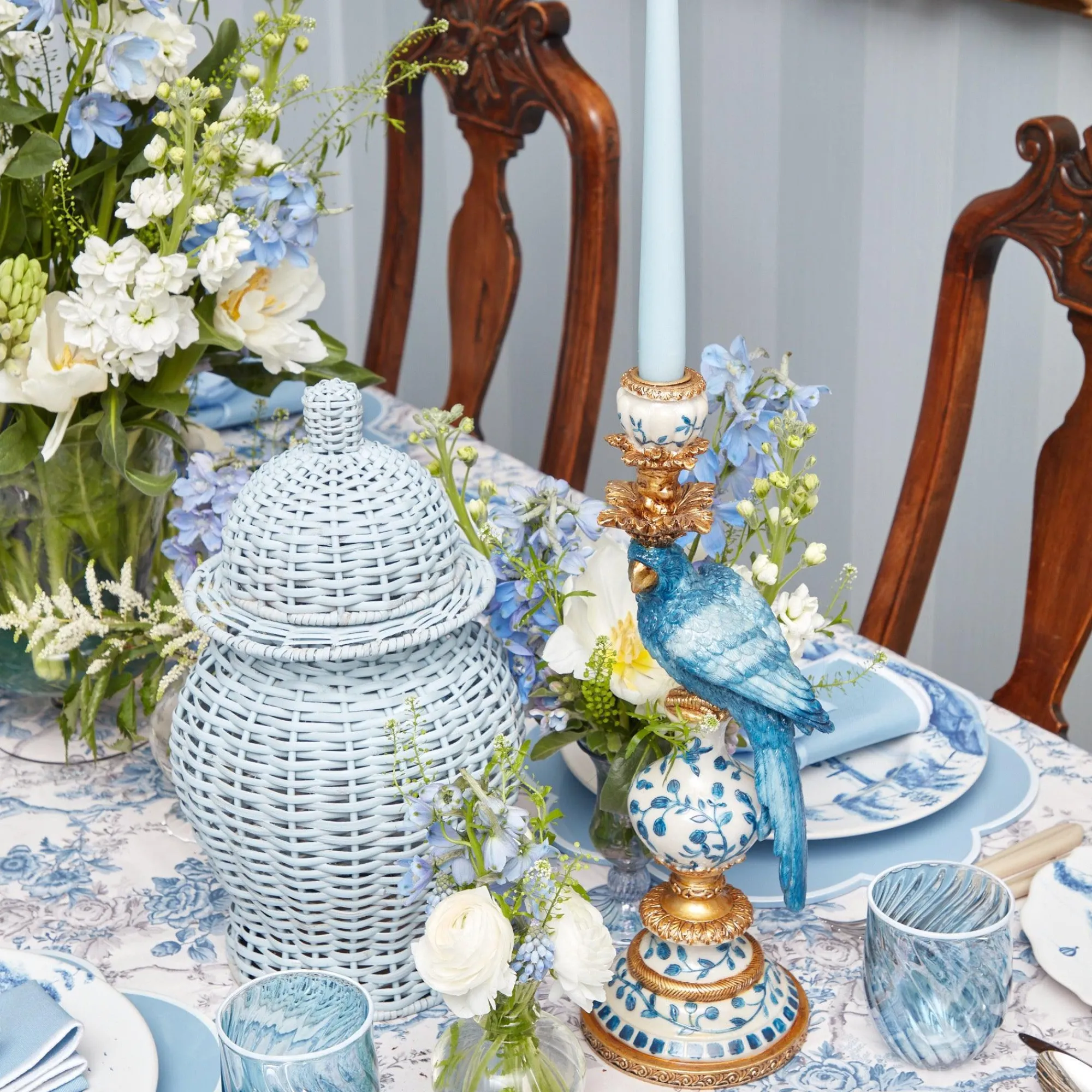 blue_parrot_candle_holder_14.webp Clearance Blue Parrot Candle Holder (Pair) Candle Holders