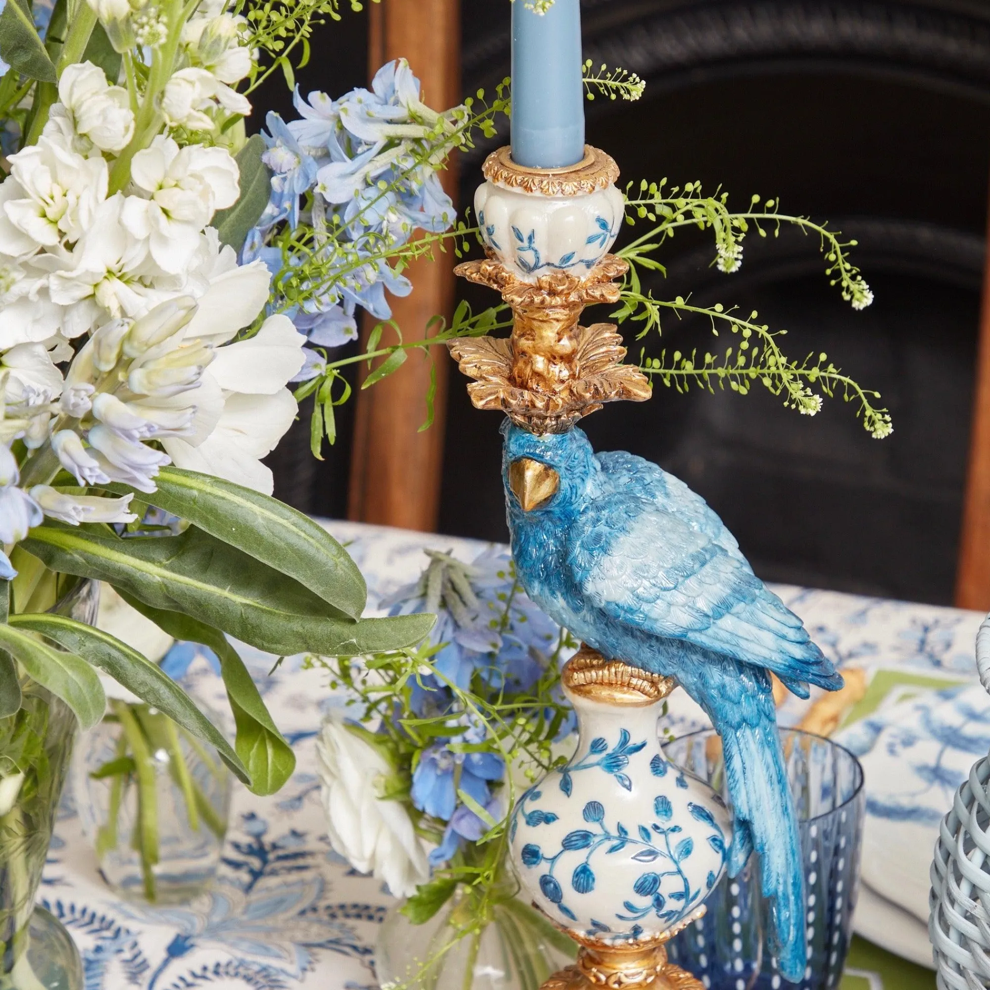 blue_parrot_candle_holder_15.webp Clearance Blue Parrot Candle Holder (Pair) Candle Holders