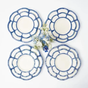 New Blue Petal Bamboo Dinner & Starter Plates (Set Of 8) Crockery Sets