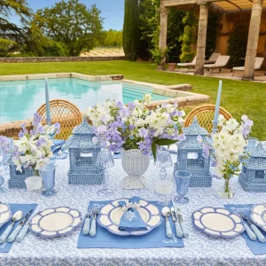 Best Sale Blue Rattan Pagoda Lantern Set Rattan Tableware