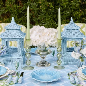 Outlet Blue Rattan Pagoda Lantern Set Candle Holders