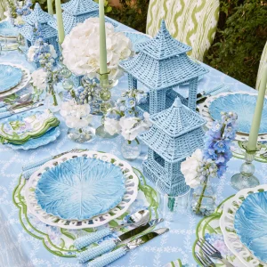 Outlet Blue Rattan Pagoda Lantern Set Candle Holders