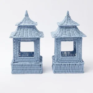 Cheap Blue Rattan Pagoda Lantern Candle Holders