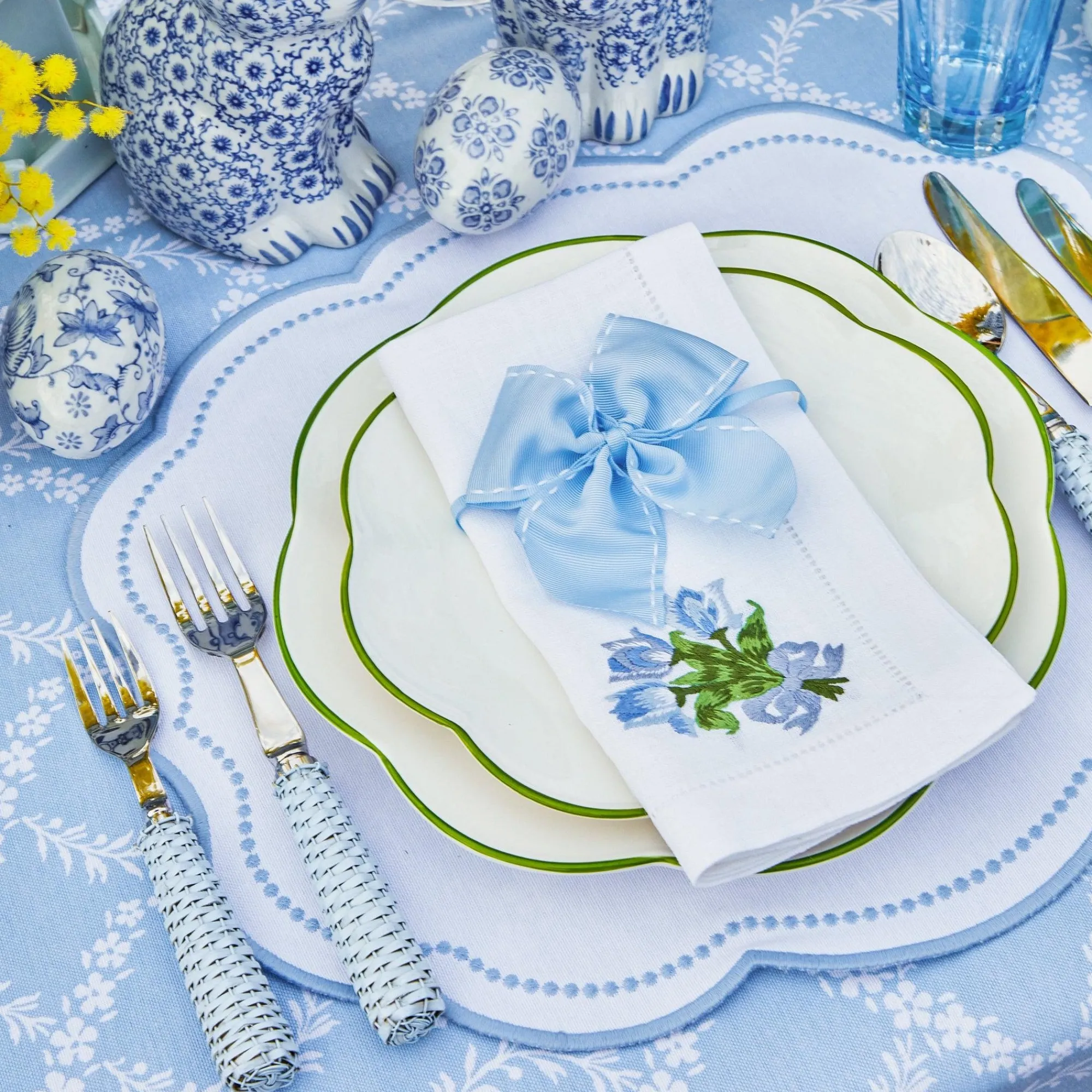 blue_saddle_stitch_napkin_1.webp Clearance Blue Saddle Stitch Napkin Bows (Set Of 4) Napkin Rings, Bows & Wreaths