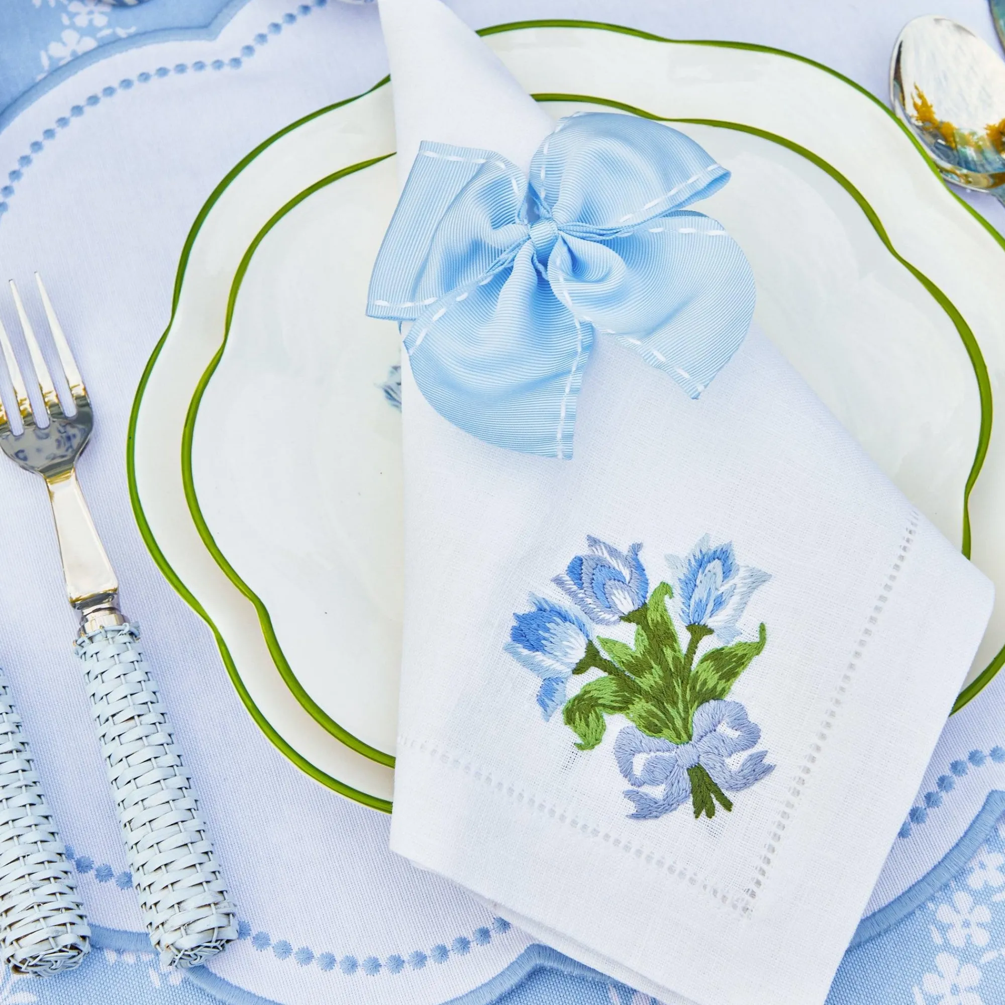 blue_saddle_stitch_napkin_10.webp Clearance Blue Saddle Stitch Napkin Bows (Set Of 4) Napkin Rings, Bows & Wreaths