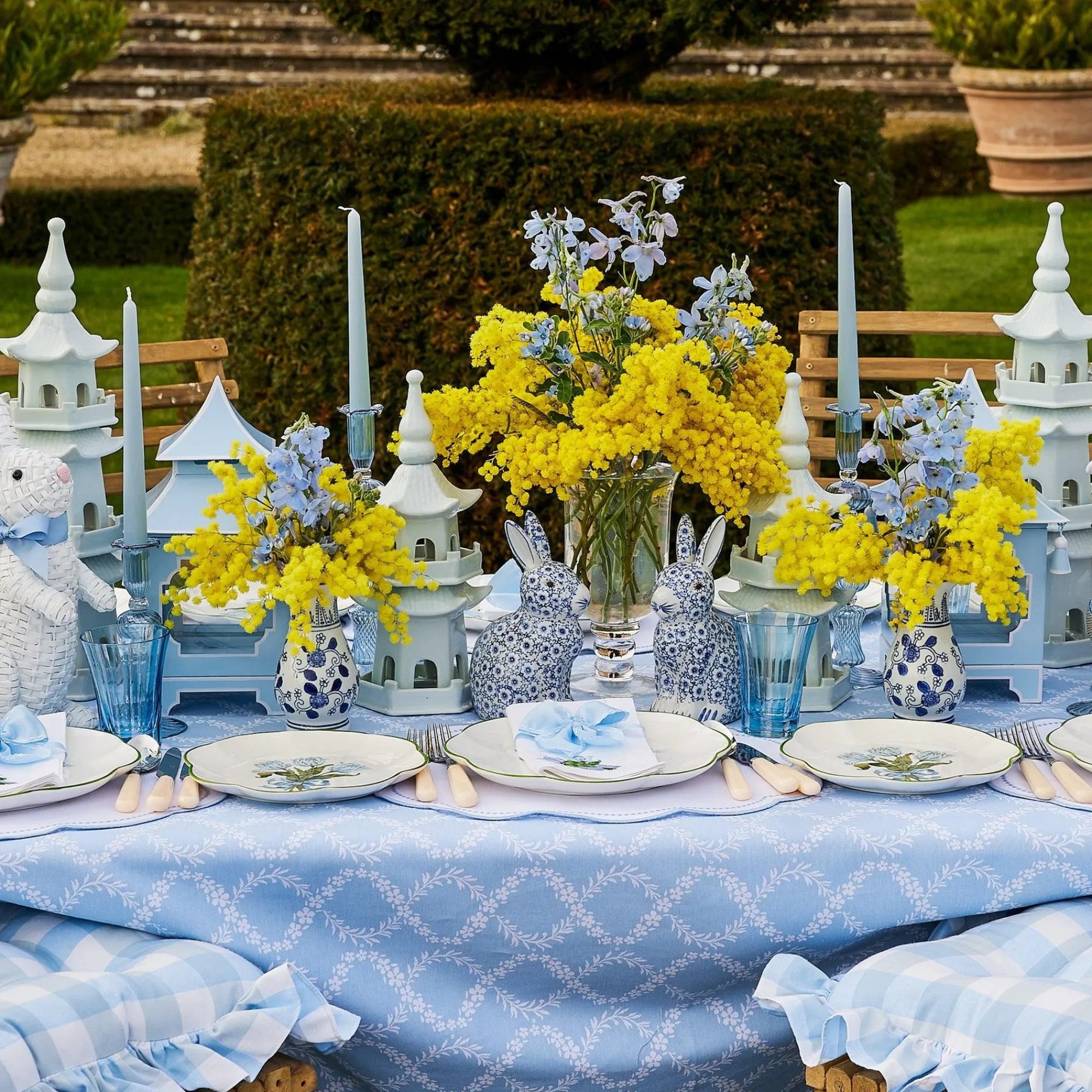 blue_saddle_stitch_napkin_4.webp Clearance Blue Saddle Stitch Napkin Bows (Set Of 4) Napkin Rings, Bows & Wreaths