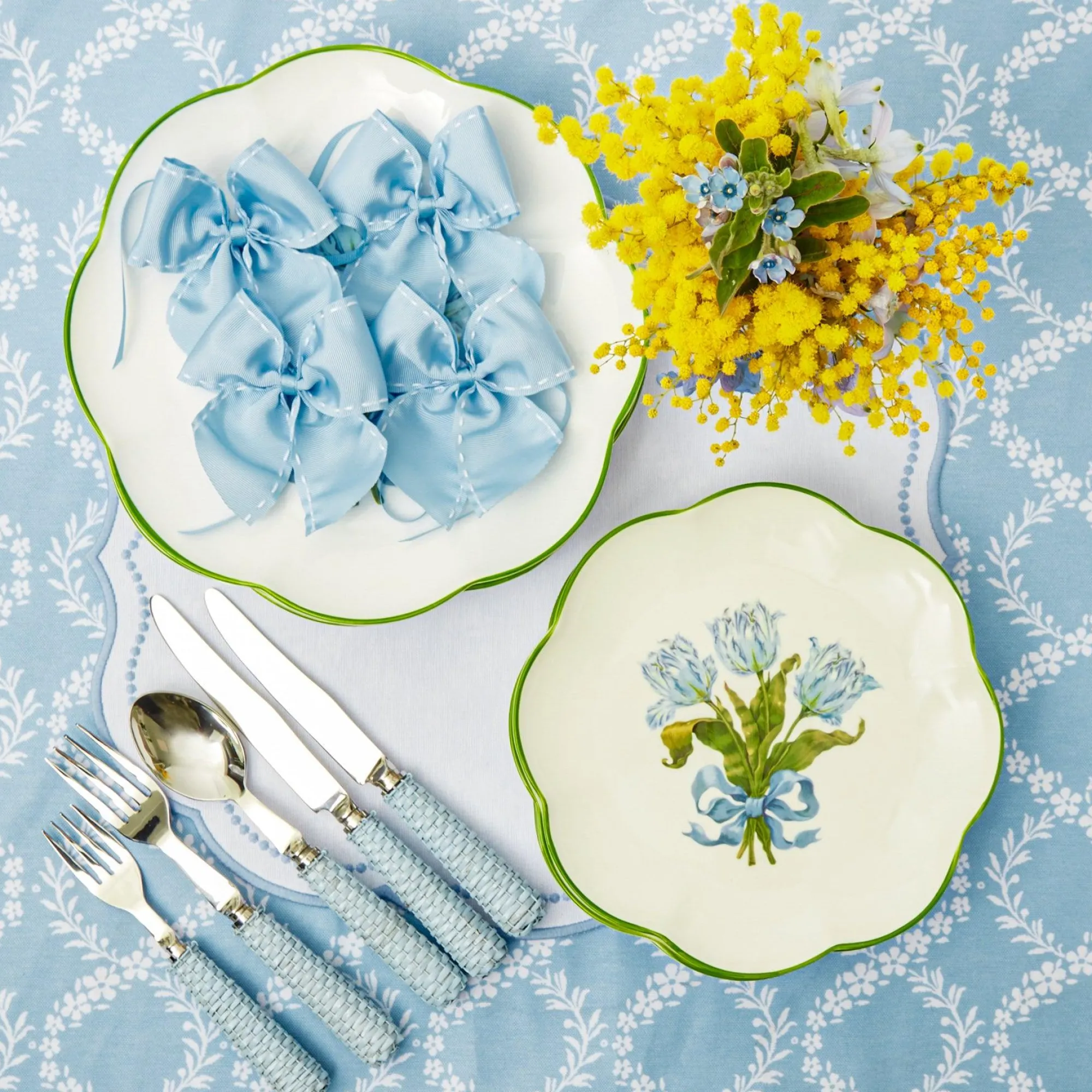 blue_saddle_stitch_napkin_5.webp Clearance Blue Saddle Stitch Napkin Bows (Set Of 4) Napkin Rings, Bows & Wreaths
