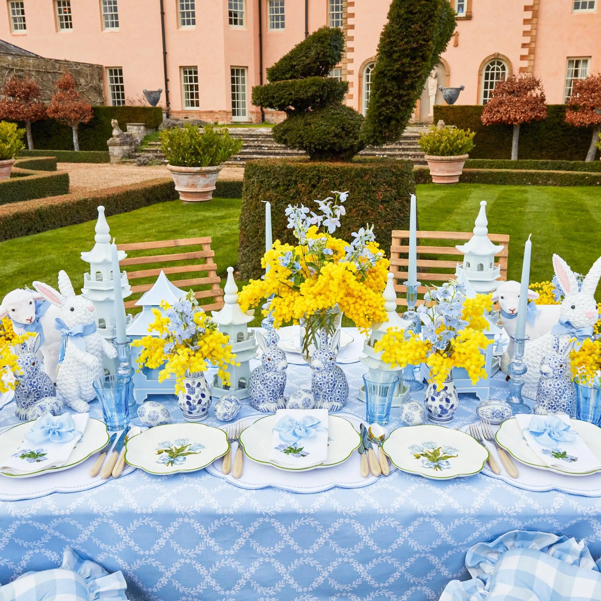 blue_saddle_stitch_napkin_9.webp Clearance Blue Saddle Stitch Napkin Bows (Set Of 4) Napkin Rings, Bows & Wreaths