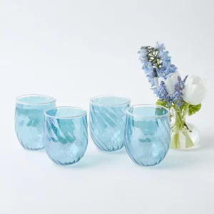 Outlet Blue Swirl Water Glasses With White Rim (Set Of 4) Glasses