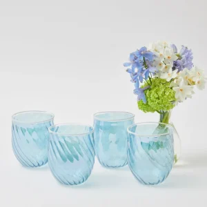 Outlet Blue Swirl Water Glasses With White Rim (Set Of 4) Glasses