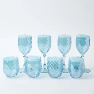 Outlet Blue Swirl Water Glasses With White Rim (Set Of 4) Glasses