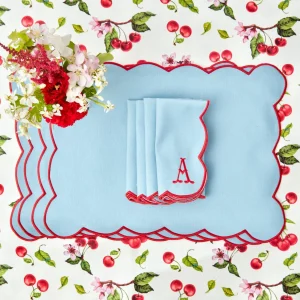Clearance Blue With Red Scallop Napkins (Set Of 4) Napkins