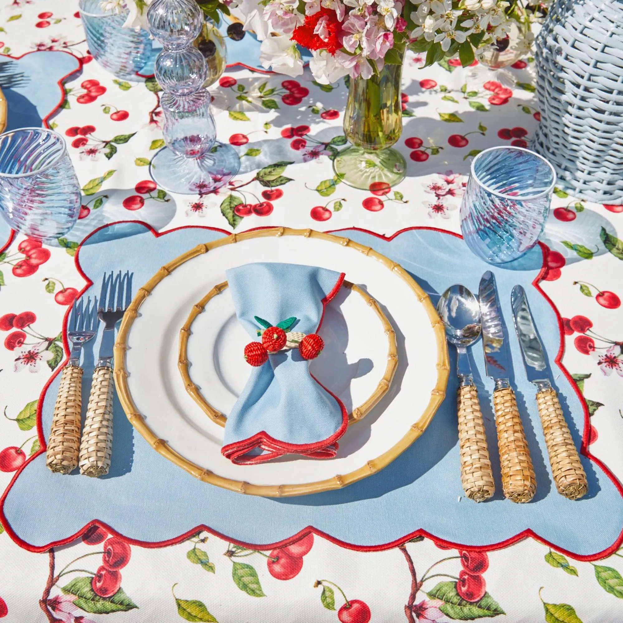 blue_with_red_scallop_nap_7.webp Clearance Blue With Red Scallop Napkins (Set Of 4) Napkins