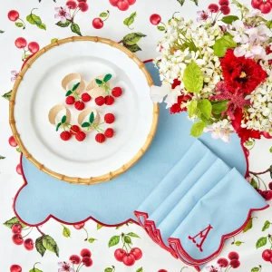 Best Sale Blue With Red Scallop Placemats & Napkins (Set Of 4) Table Linen Sets