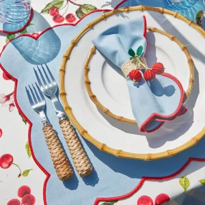 Best Sale Blue With Red Scallop Placemats & Napkins (Set Of 4) Table Linen Sets