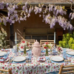 Best Sale Blue With Red Scallop Placemats & Napkins (Set Of 4) Table Linen Sets