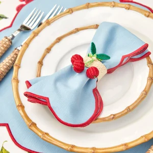 Best Sale Blue With Red Scallop Placemats & Napkins (Set Of 4) Table Linen Sets