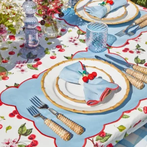 Best Sale Blue With Red Scallop Placemats & Napkins (Set Of 4) Table Linen Sets