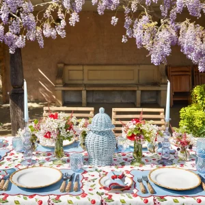 Best Sale Blue With Red Scallop Placemats & Napkins (Set Of 4) Table Linen Sets