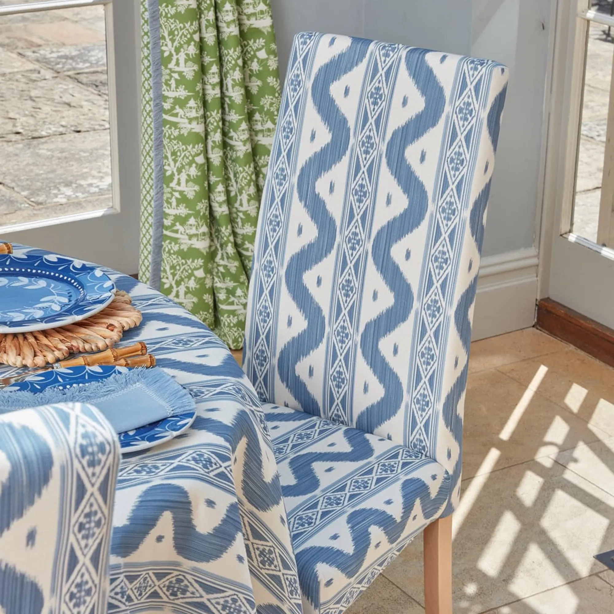 charlotte_blue_ikat_dinin_1.webp Shop Charlotte Blue Ikat Dining Chair Chairs